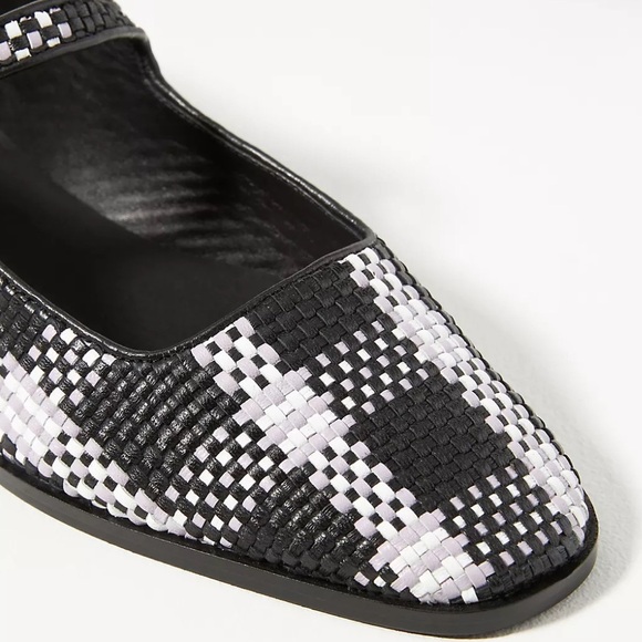Anthropologie Maeve Black/White Leather Square Toe Woven Mary Jane Flats NWT - Picture 5 of 14